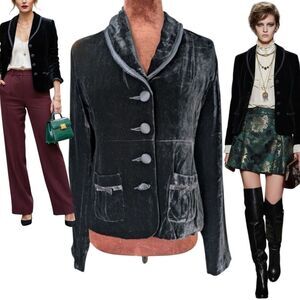 Luxury Silk Blend Black Velvet Blazer  with Bow Accent Ribbon Detailing Size 6